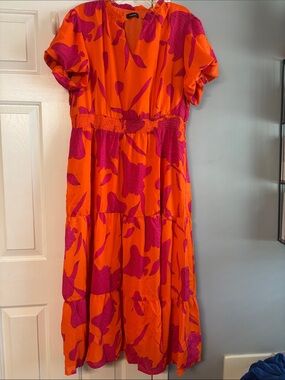 Vibrant Orange & Magenta Floral Women’s' Dress